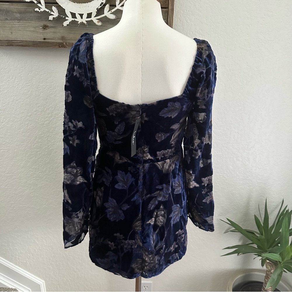 Lulus crushed velvet burnout mini dress blue black bra‎ top size M NWT - Picture 3 of 11
